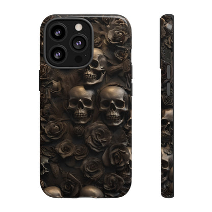 Sepia Gothic Skulls and Roses Phone Case – Dark Floral Design for iPhone, Samsung Galaxy, and Google Pixel Devices