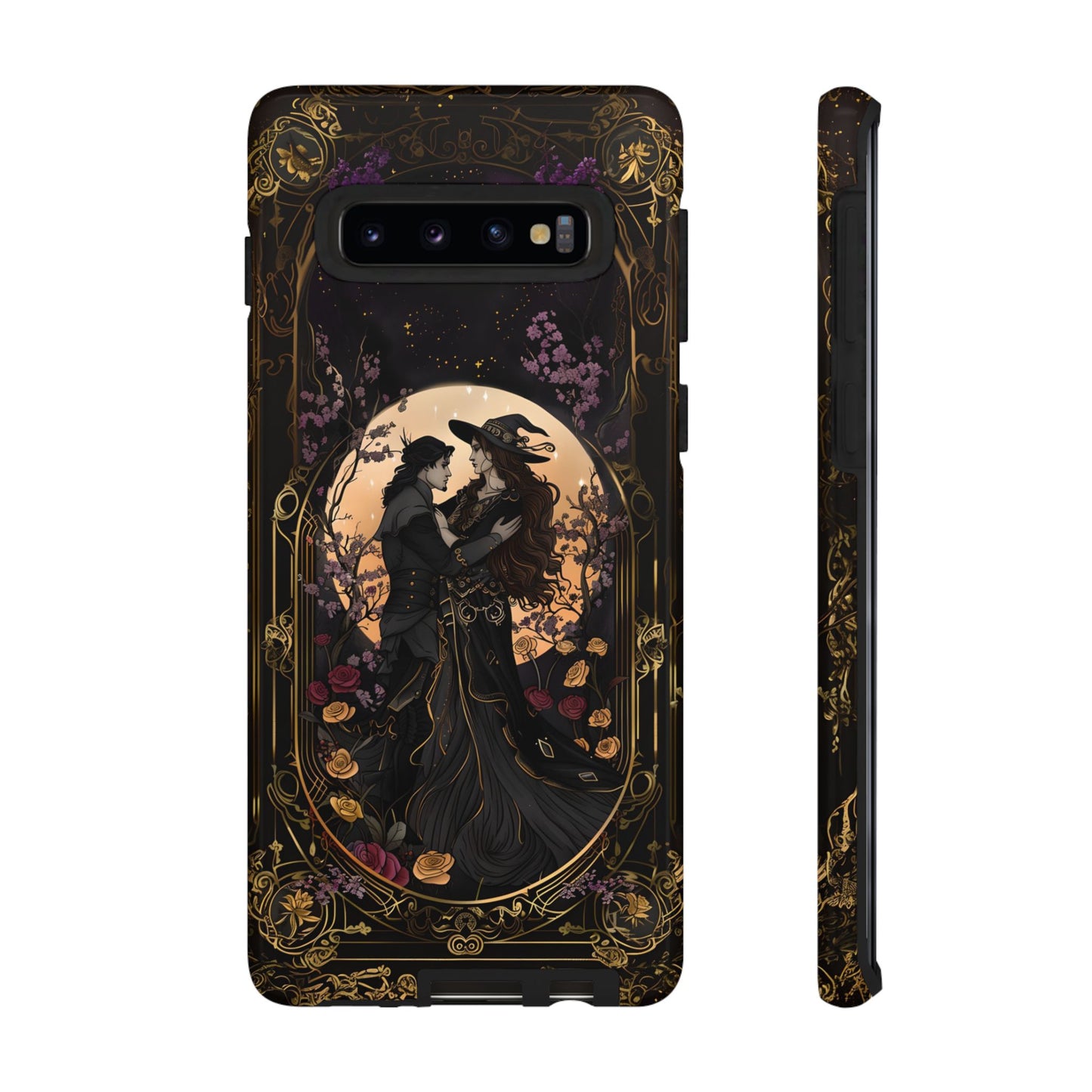 Gothic Romance Phone Case - Enchanted Witch and Lover Design for iPhone, Samsung Galaxy, and Google Pixel Devices