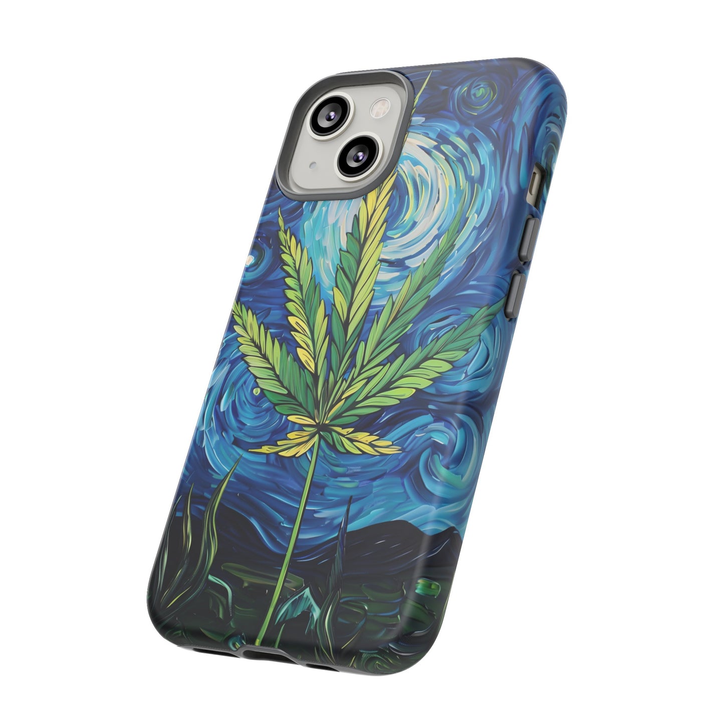 Pot Leaf Starry Night Phone Case – Artistic Marijuana Design for iPhone, Samsung Galaxy, and Google Pixel Devices