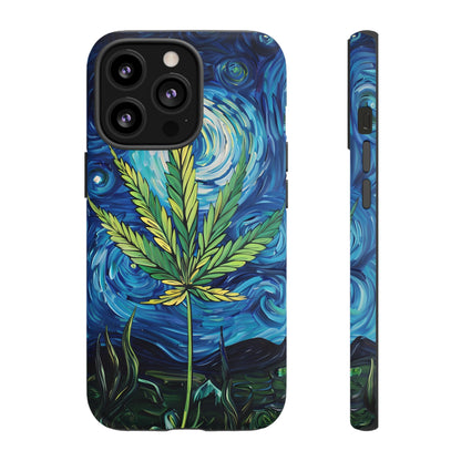 Pot Leaf Starry Night Phone Case – Artistic Marijuana Design for iPhone, Samsung Galaxy, and Google Pixel Devices