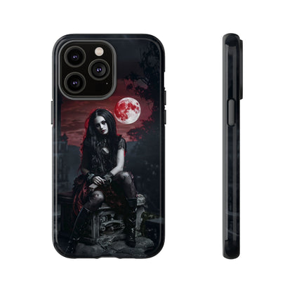 Gothic Vampire Girl Phone Case - Dark Fantasy Design with Blood Moon for iPhone,  Samsung Galaxy, and Google Pixel Devices