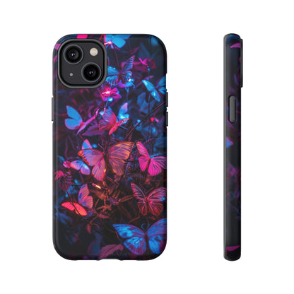 Neon Butterfly Garden Phone Case - Vibrant Nighttime Design for iPhone, Samsung Galaxy, and Google Pixel Devices