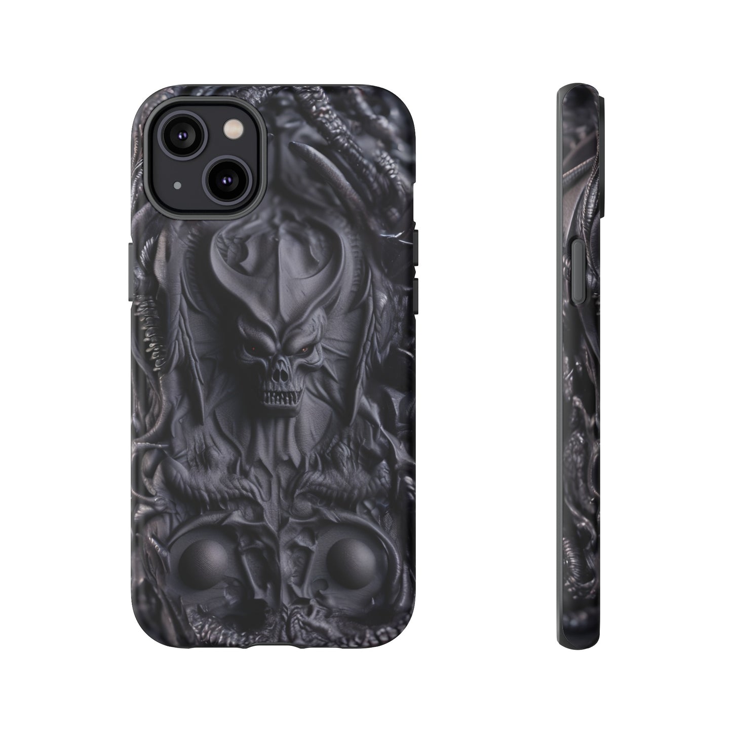 Black Demon Phone Case – Horned Hell Horror Design for iPhone, Samsung Galaxy, and Google Pixel Devices