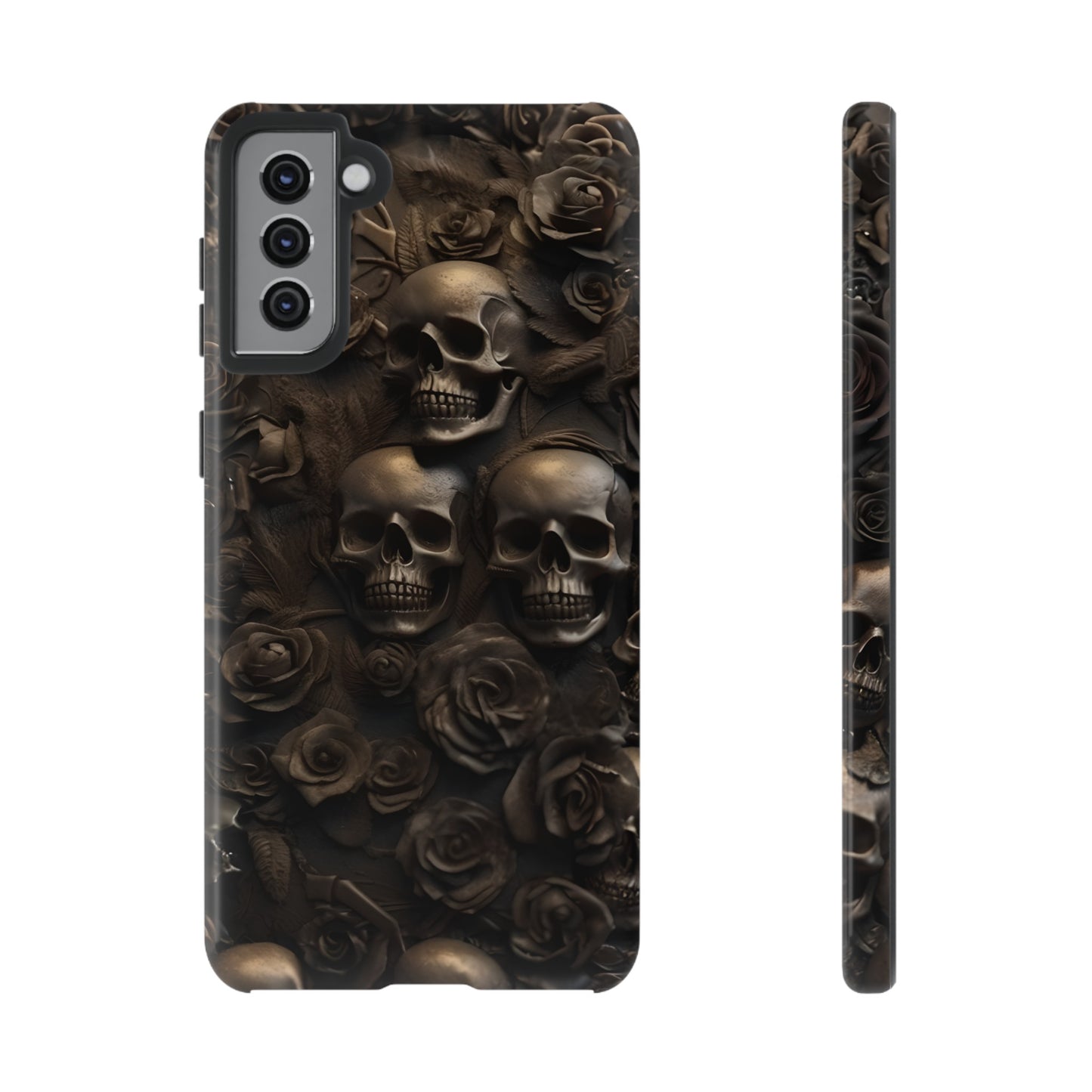 Sepia Gothic Skulls and Roses Phone Case – Dark Floral Design for iPhone, Samsung Galaxy, and Google Pixel Devices