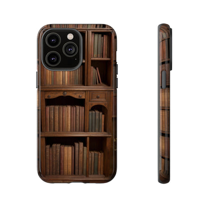 Book Shelf Phone Case – Vintage Library Design for iPhone, Samsung Galaxy, and Google Pixel Devices