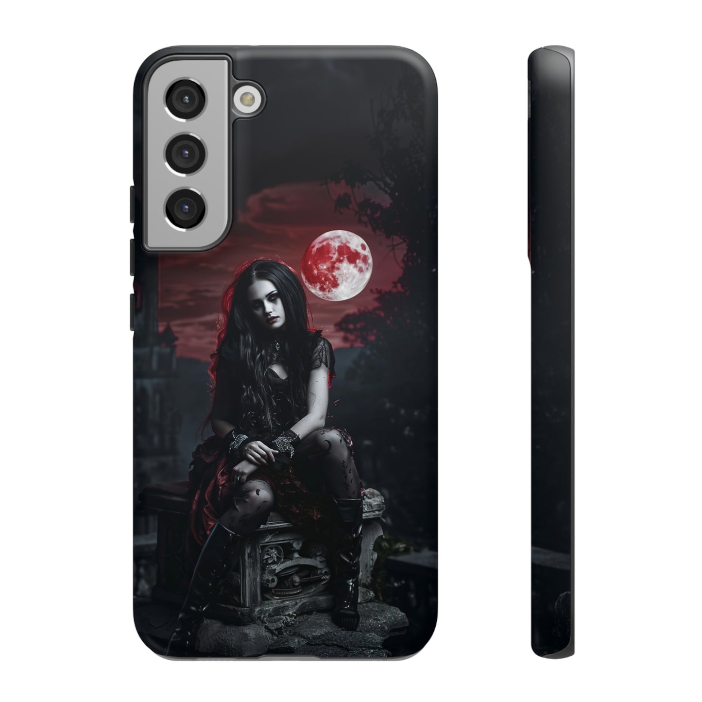 Gothic Vampire Girl Phone Case - Dark Fantasy Design with Blood Moon for iPhone,  Samsung Galaxy, and Google Pixel Devices