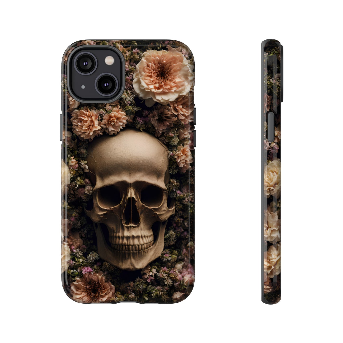 Skull and Flowers #2 Phone Case – Gothic Floral Design for iPhone, Samsung Galaxy, and Google Pixel Devices