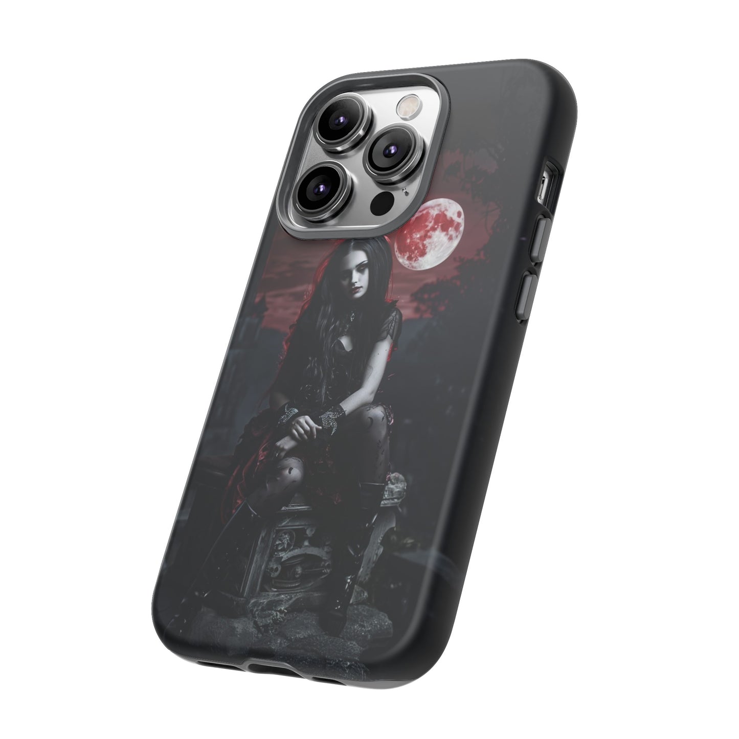 Gothic Vampire Girl Phone Case - Dark Fantasy Design with Blood Moon for iPhone,  Samsung Galaxy, and Google Pixel Devices