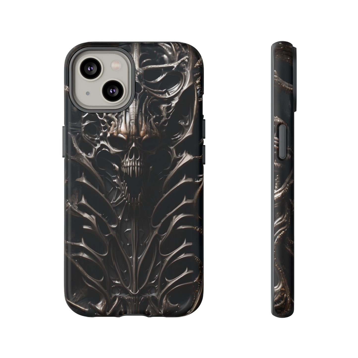 Biomechanical Horror 3 Tough Phone Case – Futuristic Alien Skull Design for iPhone, Samsung Galaxy, and Google Pixel Devices