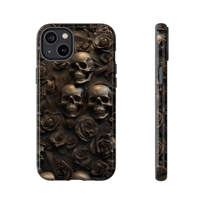 Sepia Gothic Skulls and Roses Phone Case – Dark Floral Design for iPhone, Samsung Galaxy, and Google Pixel Devices