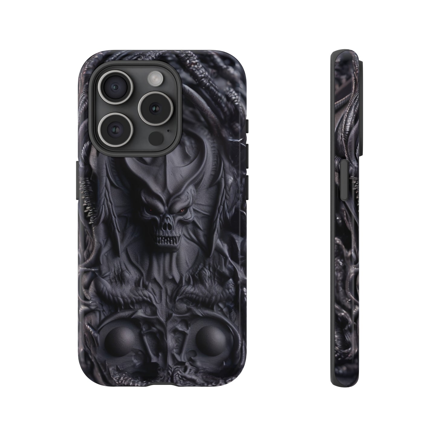 Black Demon Phone Case – Horned Hell Horror Design for iPhone, Samsung Galaxy, and Google Pixel Devices