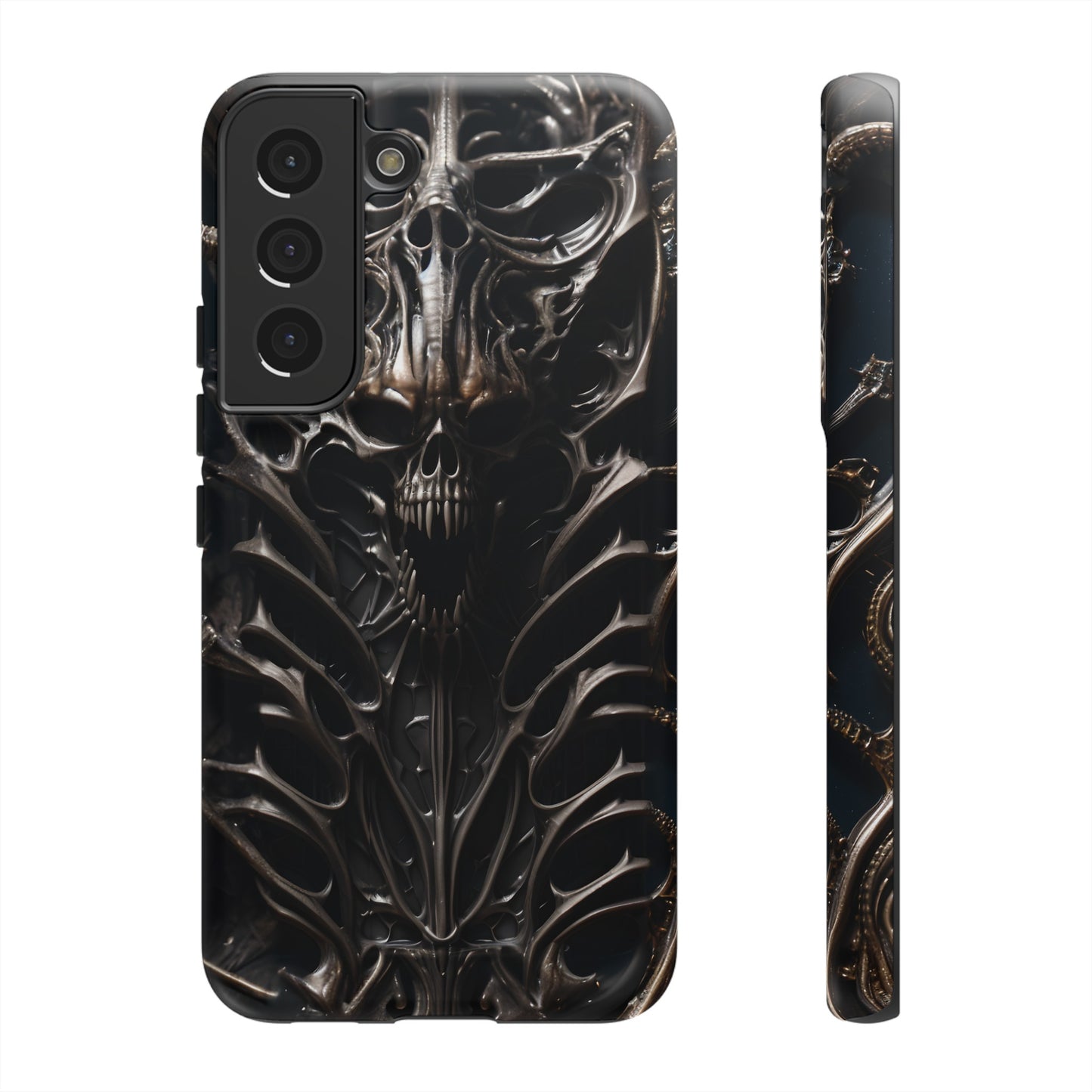 Biomechanical Horror 3 Tough Phone Case – Futuristic Alien Skull Design for iPhone, Samsung Galaxy, and Google Pixel Devices