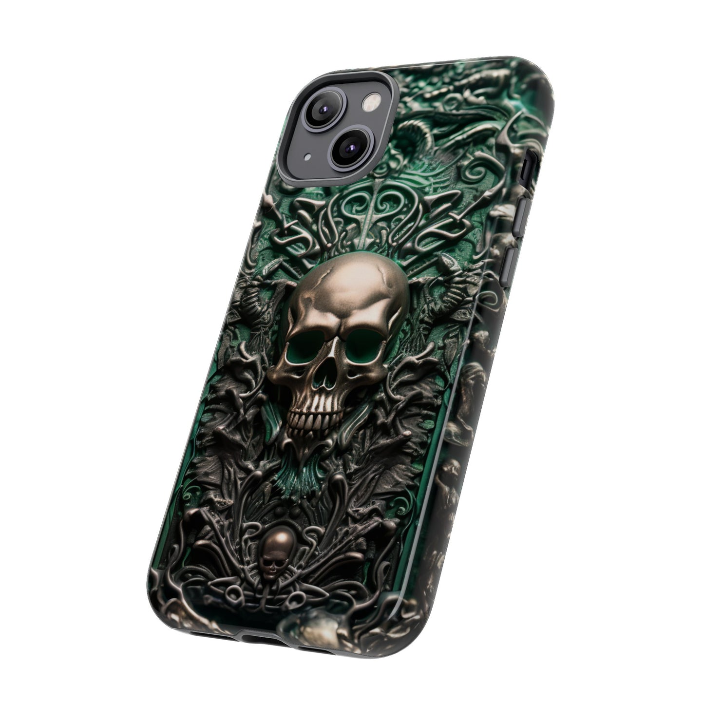 Green Skull Phone Case – Ornate Gothic Design for iPhone, Samsung Galaxy, and Google Pixel Devices