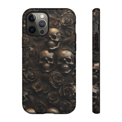 Sepia Gothic Skulls and Roses Phone Case – Dark Floral Design for iPhone, Samsung Galaxy, and Google Pixel Devices