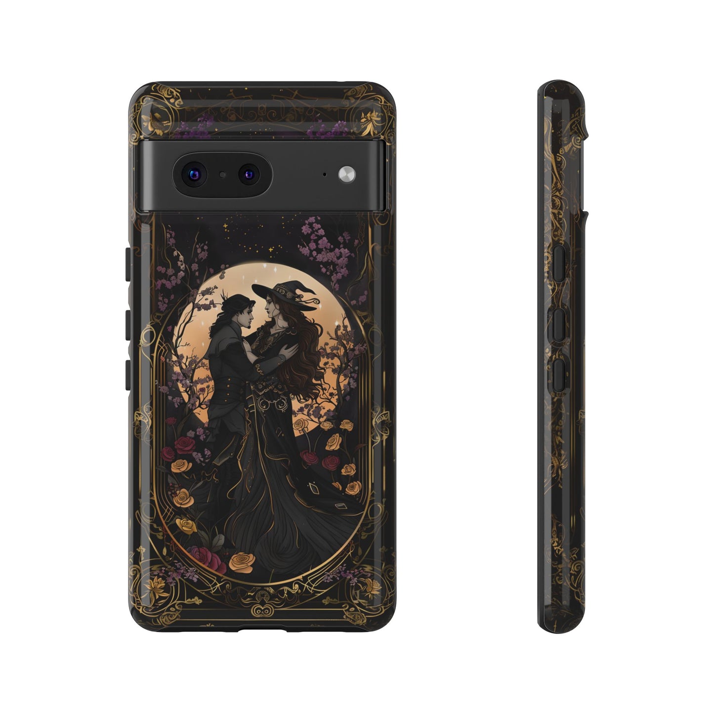 Gothic Romance Phone Case - Enchanted Witch and Lover Design for iPhone, Samsung Galaxy, and Google Pixel Devices