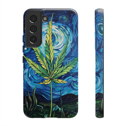 Pot Leaf Starry Night Phone Case – Artistic Marijuana Design for iPhone, Samsung Galaxy, and Google Pixel Devices