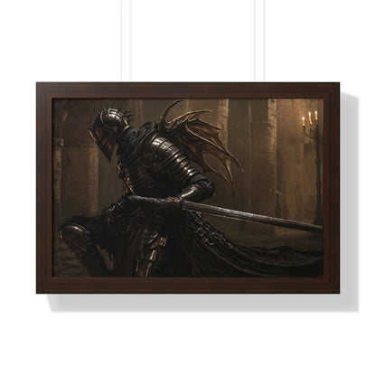 Framed Poster of a Dark Gothic Knight in Candlelit Medieval Castle - Fantasy Wall Art Decor