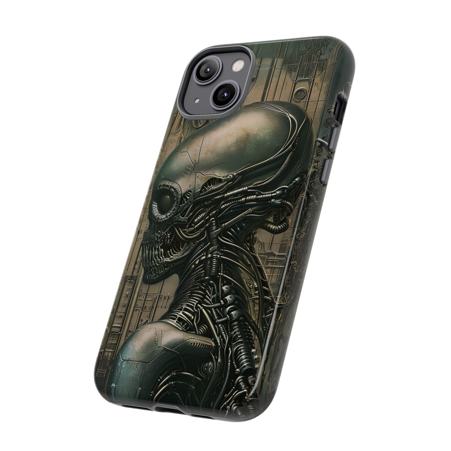 Biomechanical Android Phone Case – Futuristic Alien Horror H.R. Giger-Inspired Design for iPhone, Samsung Galaxy, and Google Pixel Devices