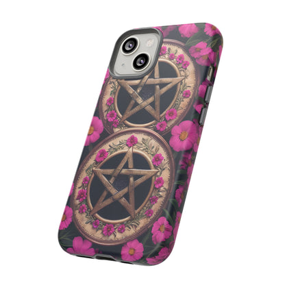 Pentacles in Pink Flowers Tough Phone Case – Mystical Floral Design for iPhone, Samsung Galaxy, and Google Pixel Devices