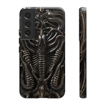 Biomechanical Nightmares Tough Phone Case – Alien Horror Design for iPhone and Samsung Galaxy Devices