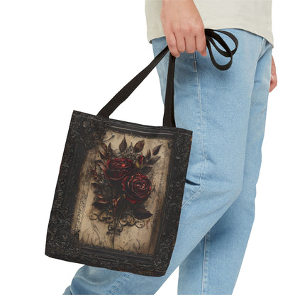 Vintage Gothic Rose Tote Bag - Dark Floral Elegance