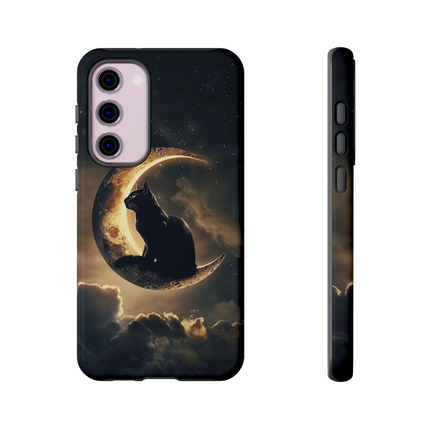 Black Cat on Crescent Moon Phone Case - Mystical Night Sky Design for iPhone, Samsung Galaxy, and Google Pixel Devices