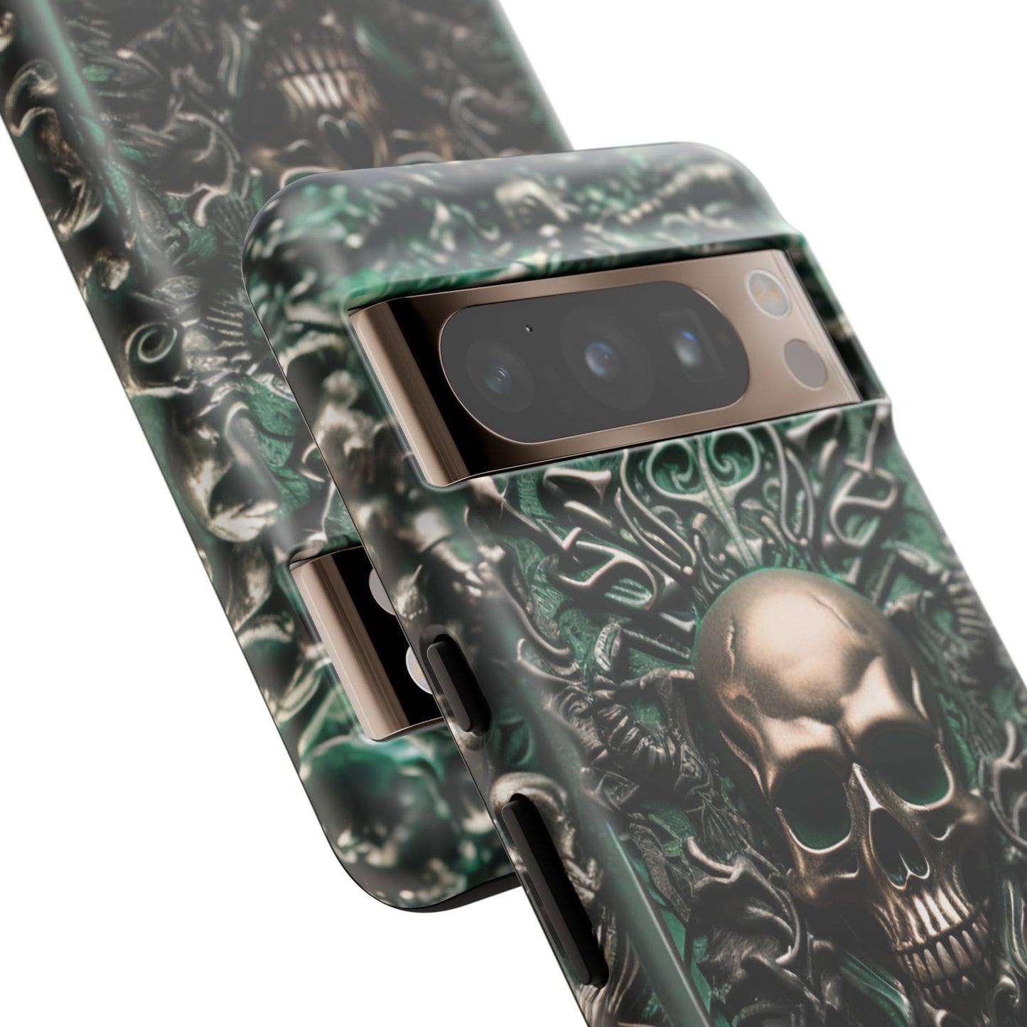 Green Skull Phone Case – Ornate Gothic Design for iPhone, Samsung Galaxy, and Google Pixel Devices