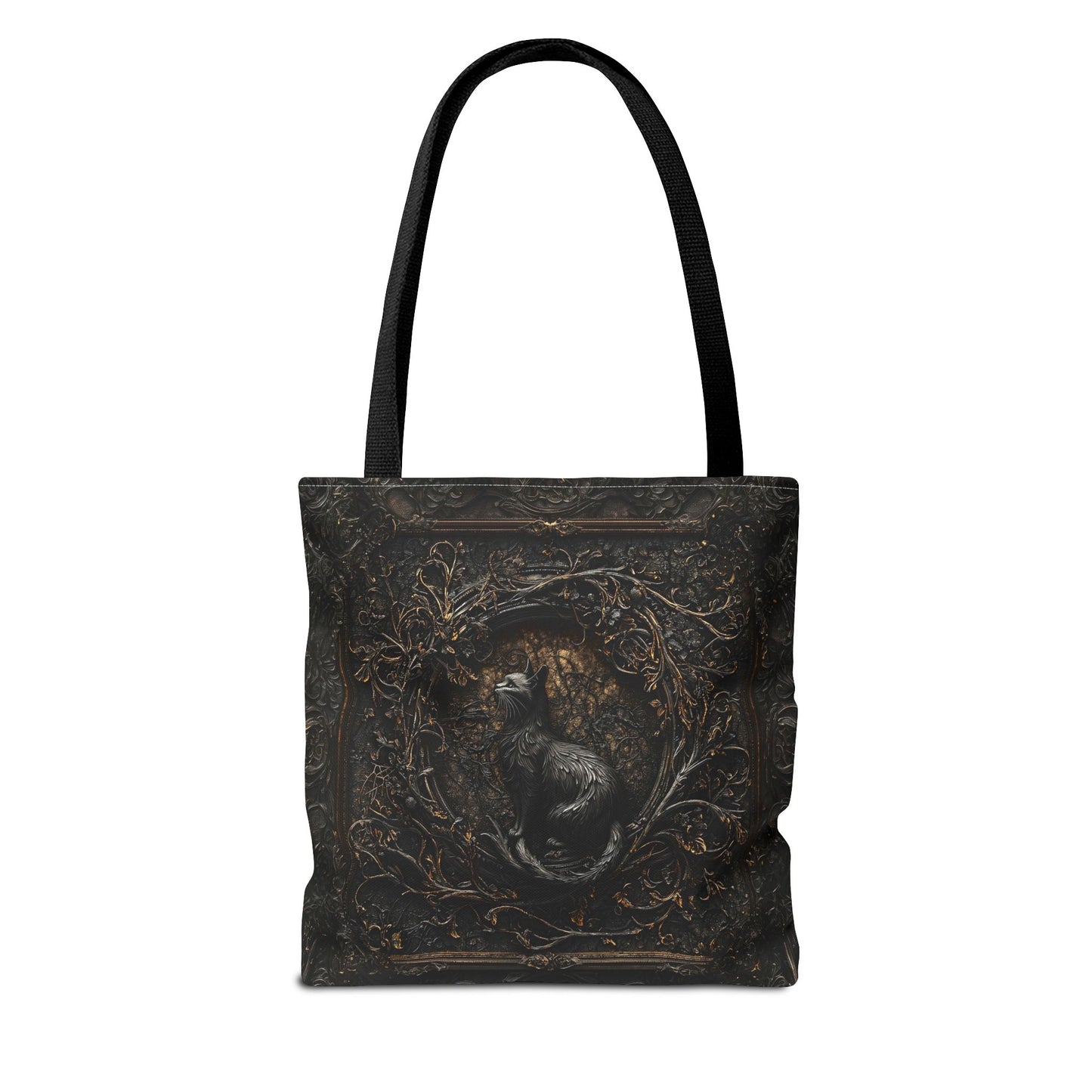 Vintage-Inspired Gothic Cat Tote Bag with Ornate Design - Perfect for Gothic Aesthetic and Nature Lovers