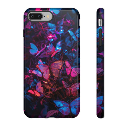 Neon Butterfly Garden Phone Case - Vibrant Nighttime Design for iPhone, Samsung Galaxy, and Google Pixel Devices