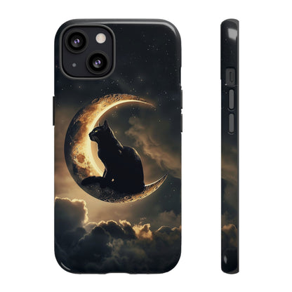 Black Cat on Crescent Moon Phone Case - Mystical Night Sky Design for iPhone, Samsung Galaxy, and Google Pixel Devices