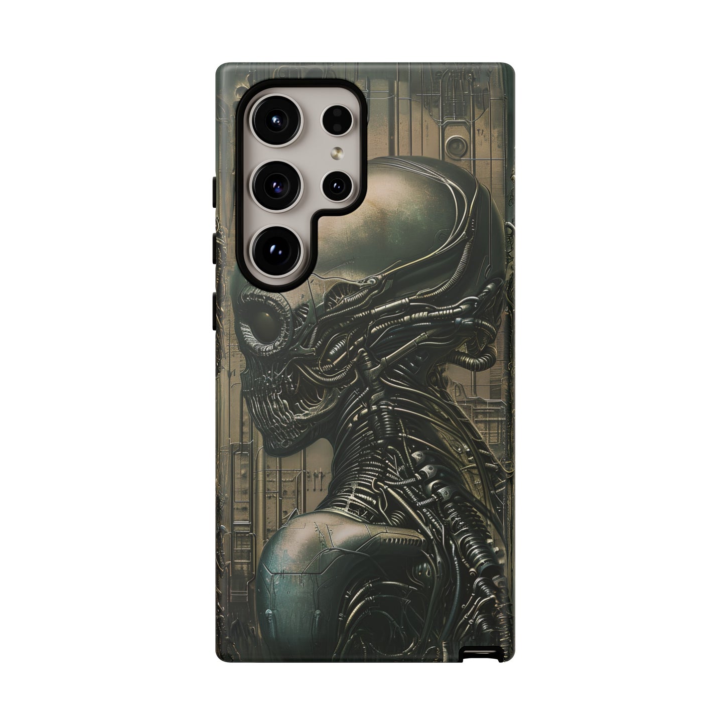 Biomechanical Android Phone Case – Futuristic Alien Horror H.R. Giger-Inspired Design for iPhone, Samsung Galaxy, and Google Pixel Devices