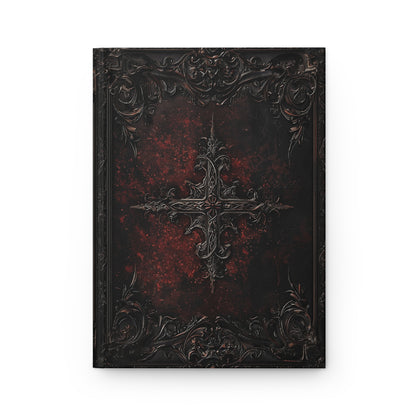 Dark Gothic Cross Notebook with Intricate Red Embossed Cover