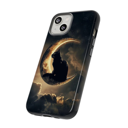 Black Cat on Crescent Moon Phone Case - Mystical Night Sky Design for iPhone, Samsung Galaxy, and Google Pixel Devices