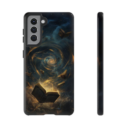 Magical Galaxy Swirling Books Phone Case - Celestial Book Lover's Gift for iPhone, Samsung Galaxy, and Google Pixel Devices