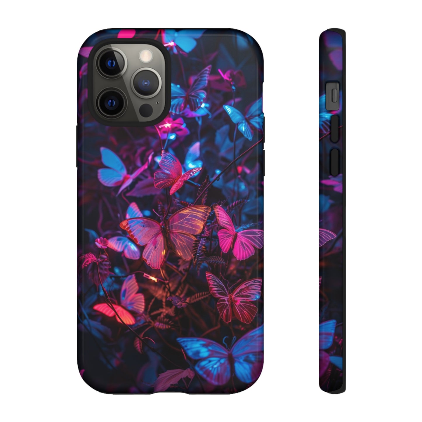 Neon Butterfly Garden Phone Case - Vibrant Nighttime Design for iPhone, Samsung Galaxy, and Google Pixel Devices