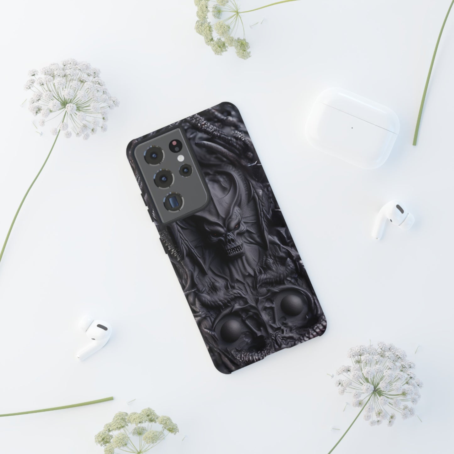 Black Demon Phone Case – Horned Hell Horror Design for iPhone, Samsung Galaxy, and Google Pixel Devices