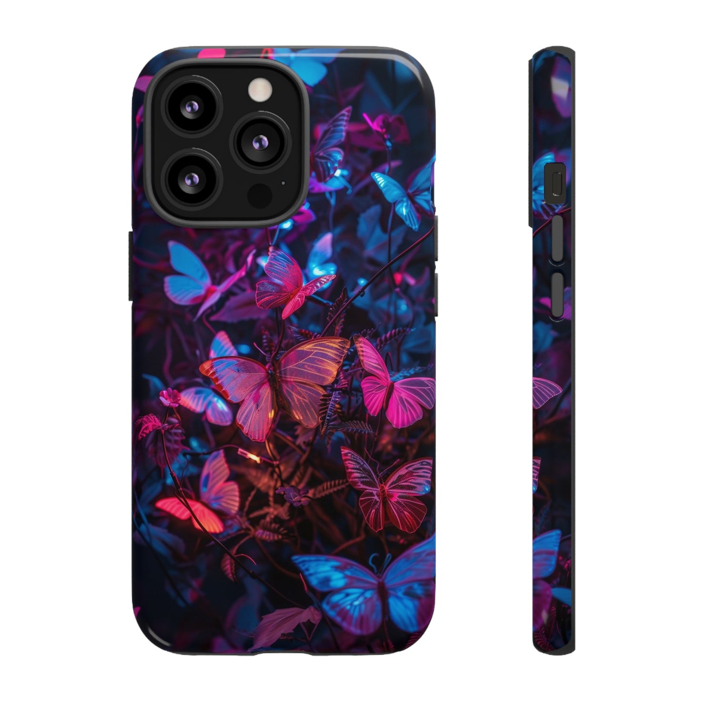 Neon Butterfly Garden Phone Case - Vibrant Nighttime Design for iPhone, Samsung Galaxy, and Google Pixel Devices