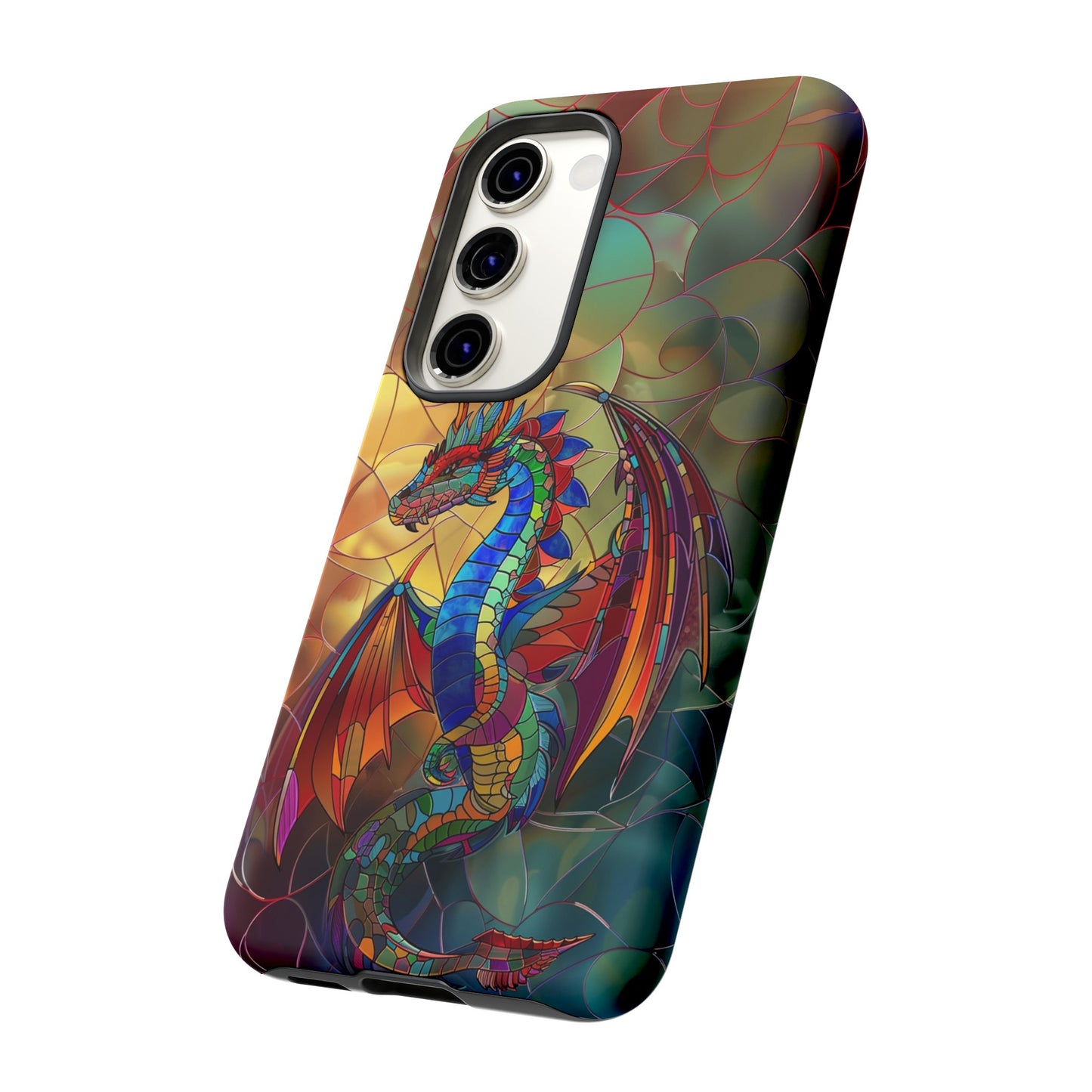 Stained Glass Dragon Phone Case - Colorful Fantasy Design for iPhone, Samsung Galaxy, Google Pixel Devices