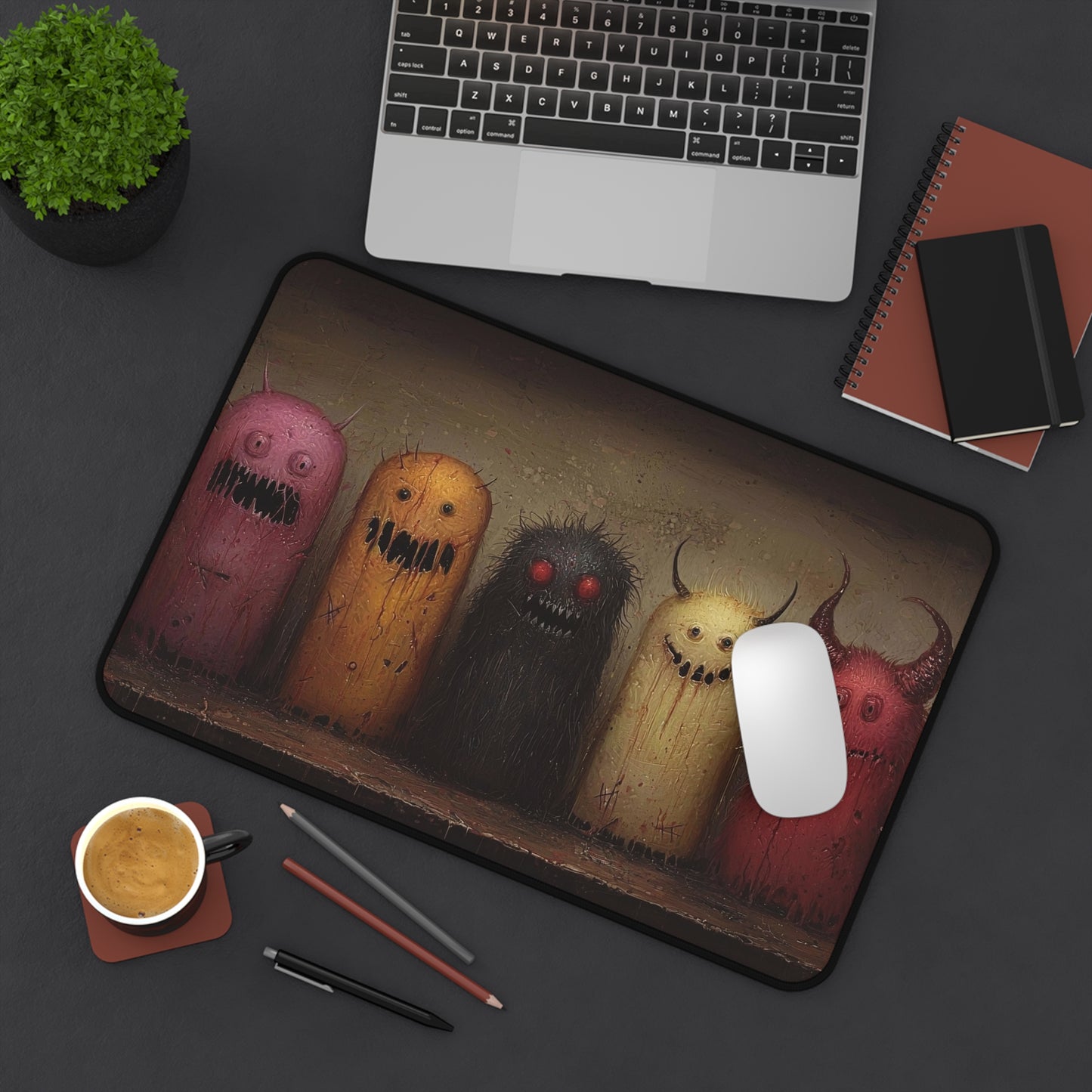 Whimsical Monster Friends Desk Mat - Cute and Creepy Desktop Decor for Gamers and Artists