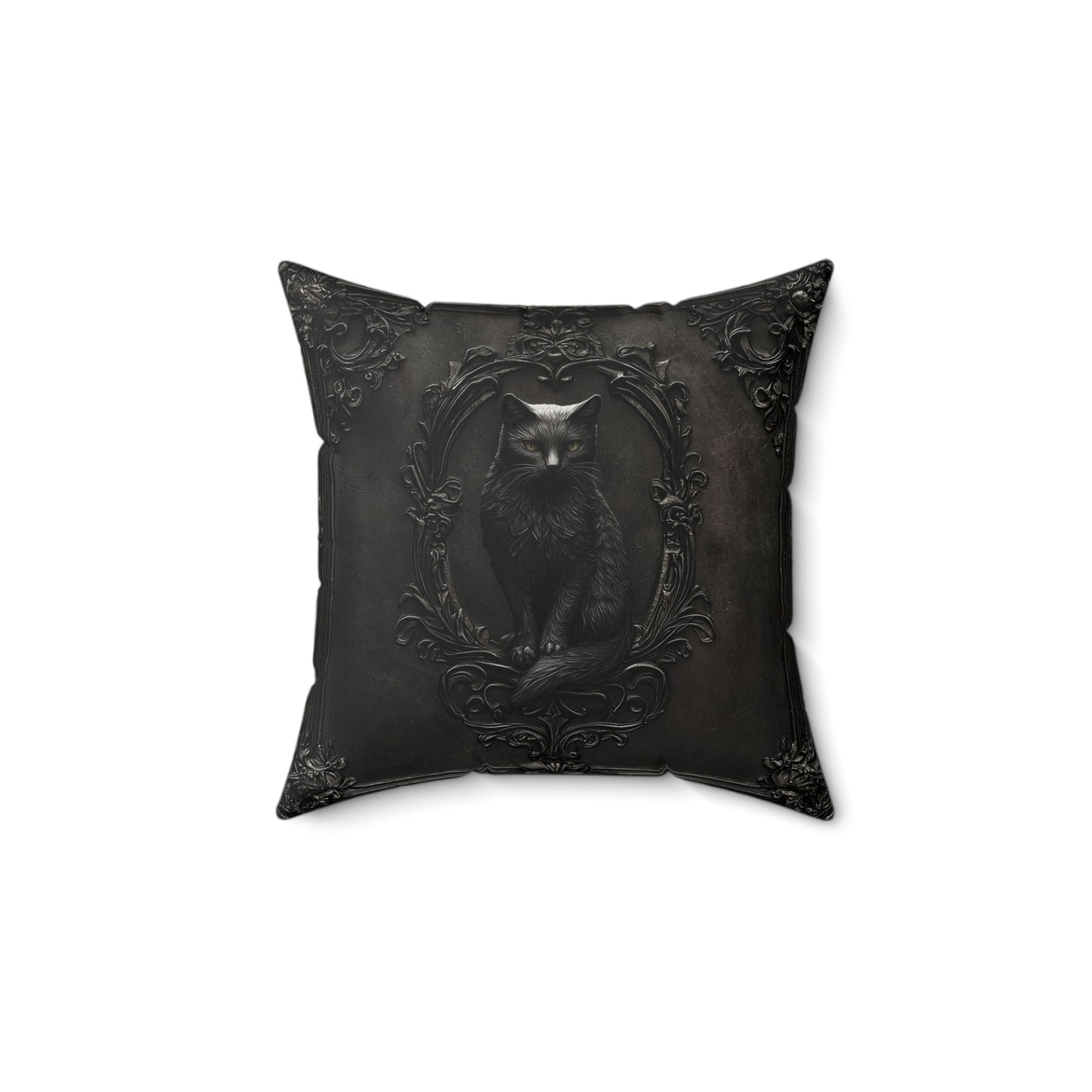 Black Cat Gothic Decor Pillow - Elegant Spun Polyester Throw Pillow with Ornate Frame Design