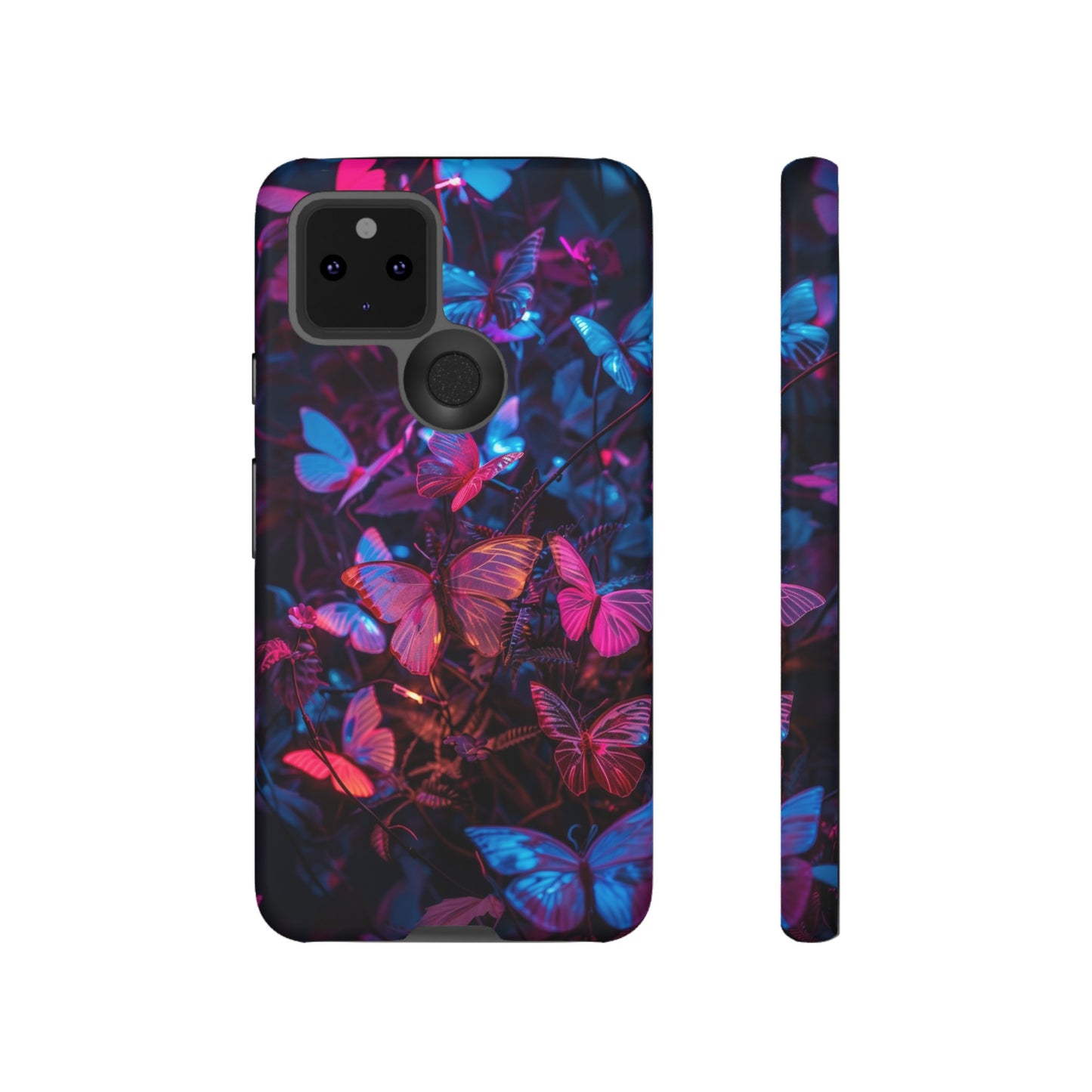 Neon Butterfly Garden Phone Case - Vibrant Nighttime Design for iPhone, Samsung Galaxy, and Google Pixel Devices