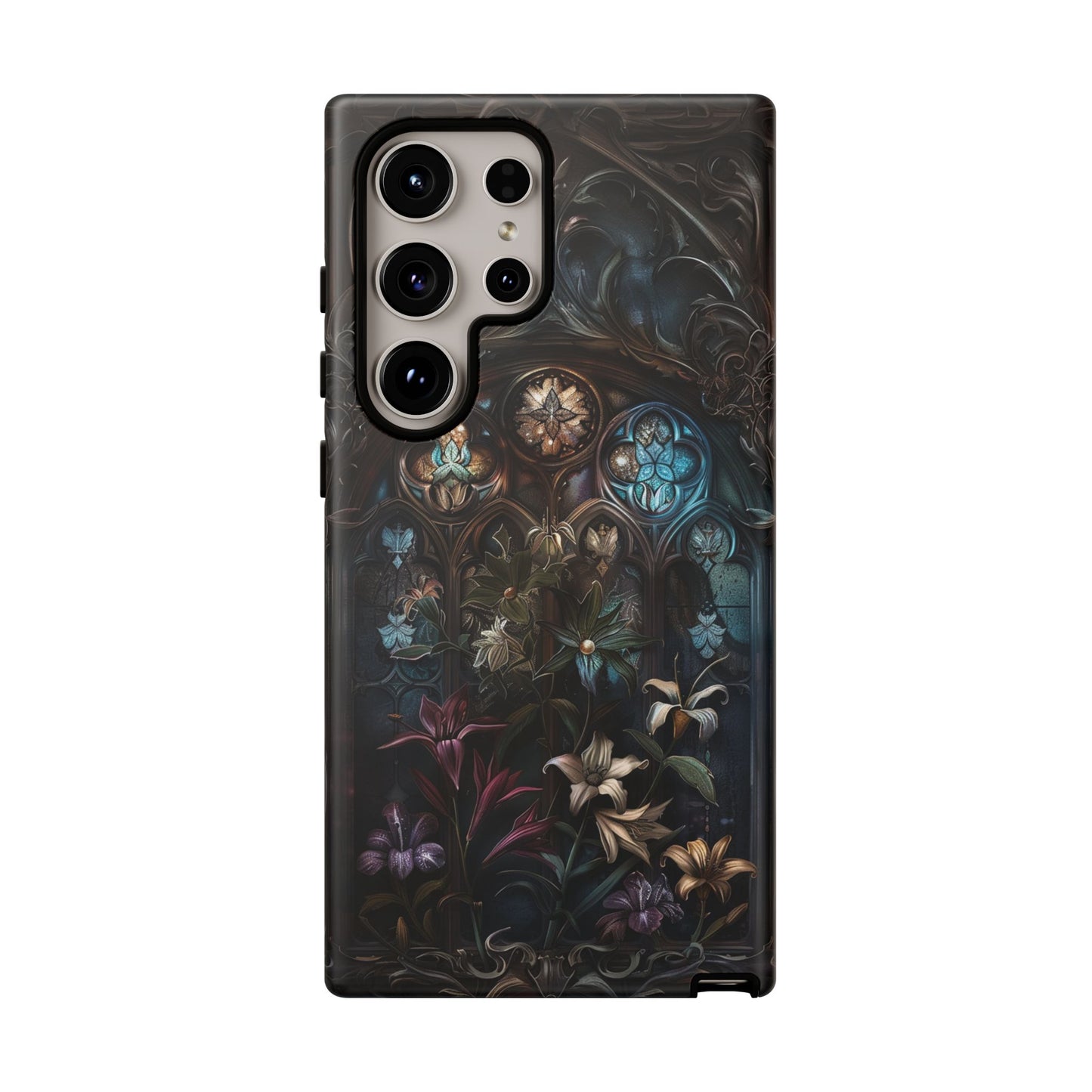 Elegant Gothic Flower Art Phone Case - Intricate Floral Design for iPhone, Samsung Galaxy, and Google Pixel Devices