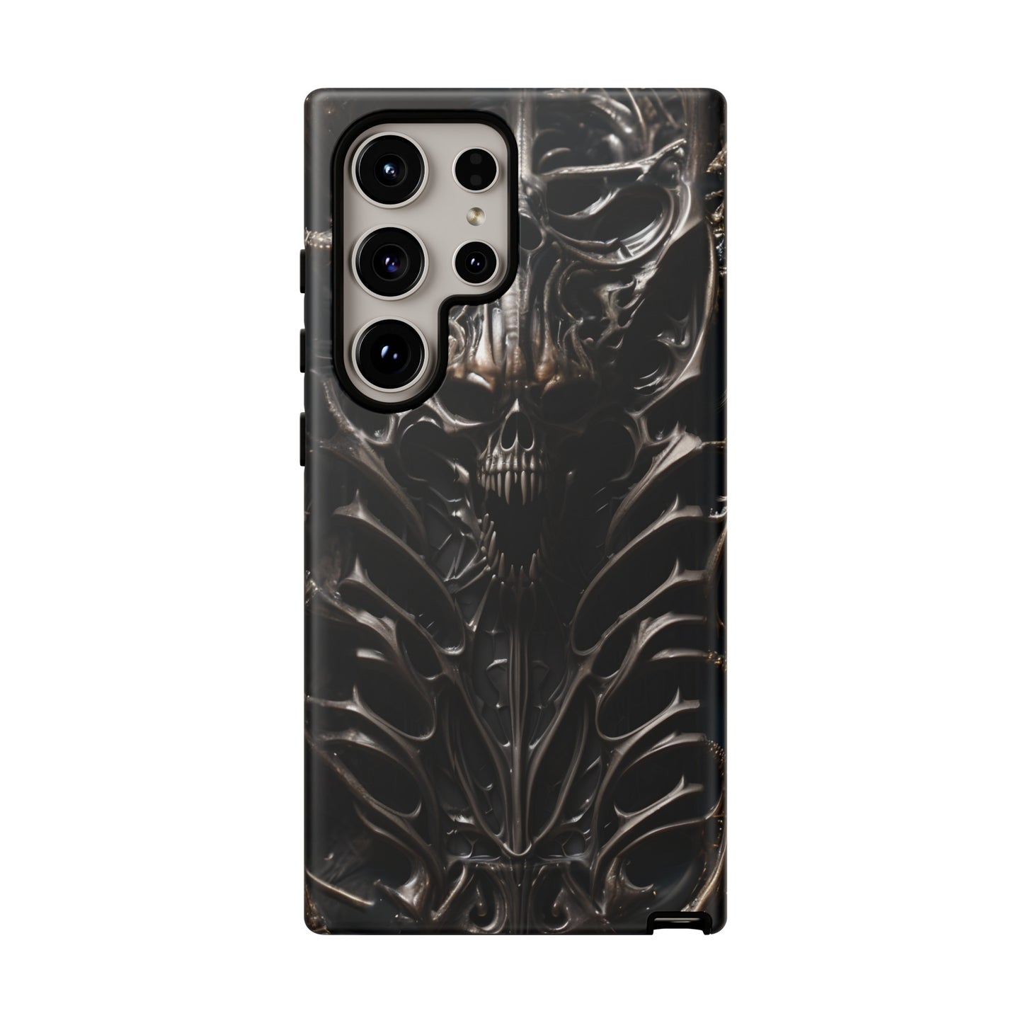 Biomechanical Horror 3 Tough Phone Case – Futuristic Alien Skull Design for iPhone, Samsung Galaxy, and Google Pixel Devices