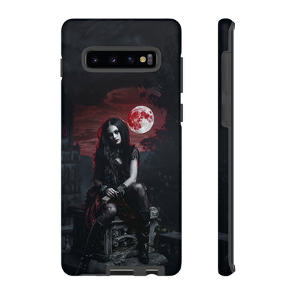 Gothic Vampire Girl Phone Case - Dark Fantasy Design with Blood Moon for iPhone,  Samsung Galaxy, and Google Pixel Devices