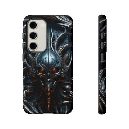 Metallic Alien Mask Phone Case – Futuristic Alien Horror Design for iPhone, Samsung Galaxy, and Google Pixel Devices