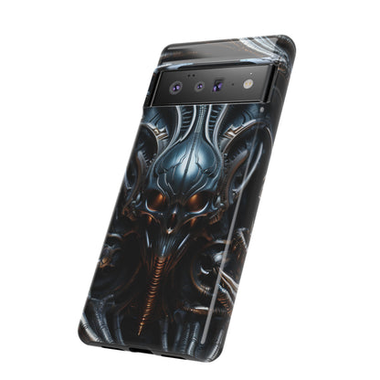 Metallic Alien Mask Phone Case – Futuristic Alien Horror Design for iPhone, Samsung Galaxy, and Google Pixel Devices