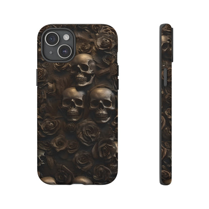 Sepia Gothic Skulls and Roses Phone Case – Dark Floral Design for iPhone, Samsung Galaxy, and Google Pixel Devices