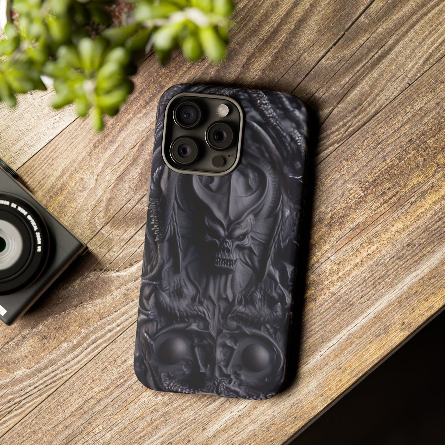 Black Demon Phone Case – Horned Hell Horror Design for iPhone, Samsung Galaxy, and Google Pixel Devices