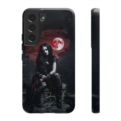 Gothic Vampire Girl Phone Case - Dark Fantasy Design with Blood Moon for iPhone,  Samsung Galaxy, and Google Pixel Devices