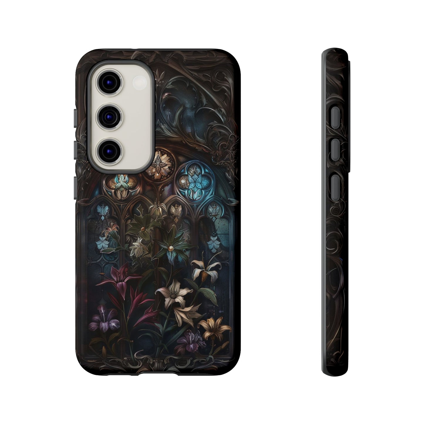 Elegant Gothic Flower Art Phone Case - Intricate Floral Design for iPhone, Samsung Galaxy, and Google Pixel Devices